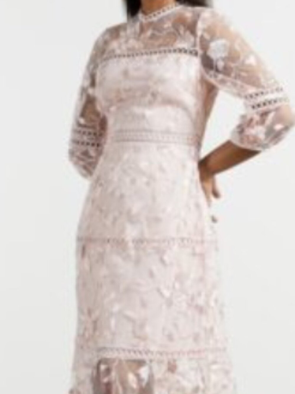 Ted Baker TABII Tiered lace midi dress, Light Pink/Blush Size: 4 (US 12 / UK 14)